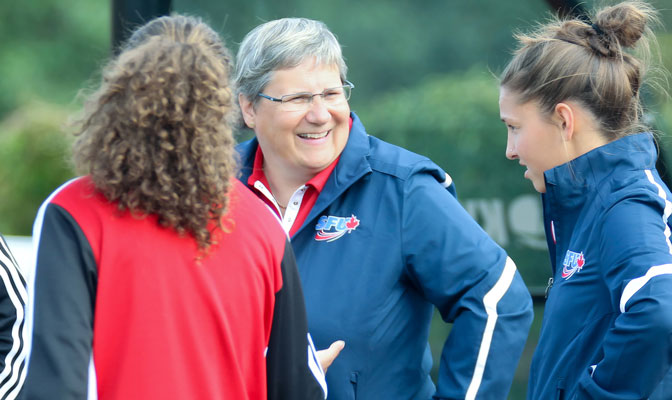 Long time SFU women's soccer head coach Shelley Howieson (center) now joins the SFU administrative staff.
